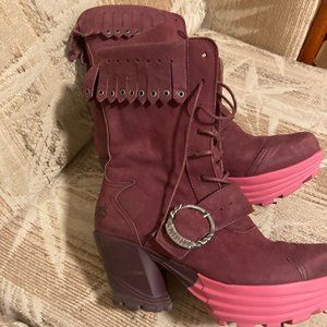 Purple Suede Heel Boots